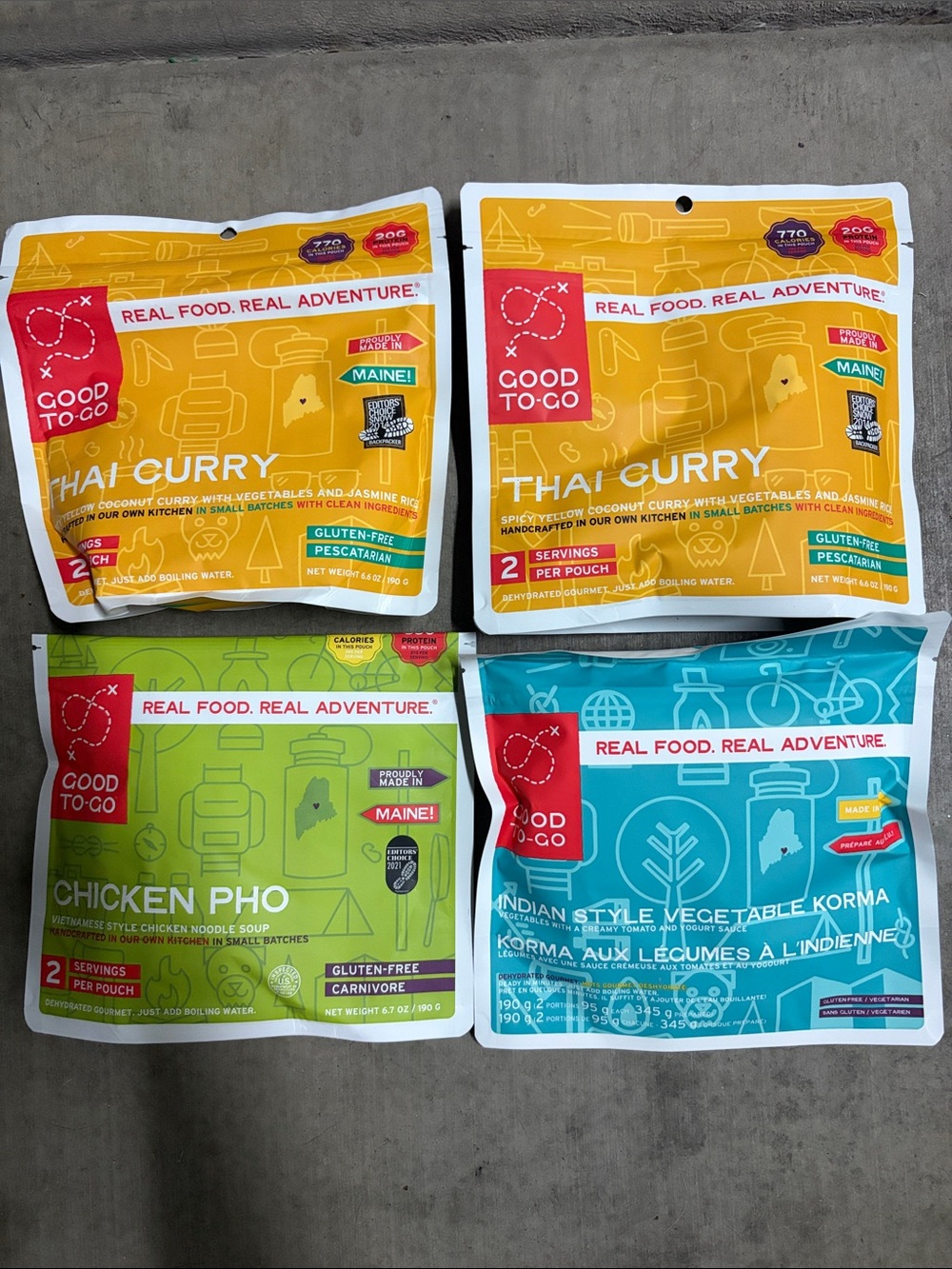 Four good to-go dehydrated backpacking double meals camping new